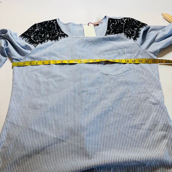 Solitaire Striped Lace Detail Long Sleeve Top Size XL Blue Black NWT - Picture 5 of 7